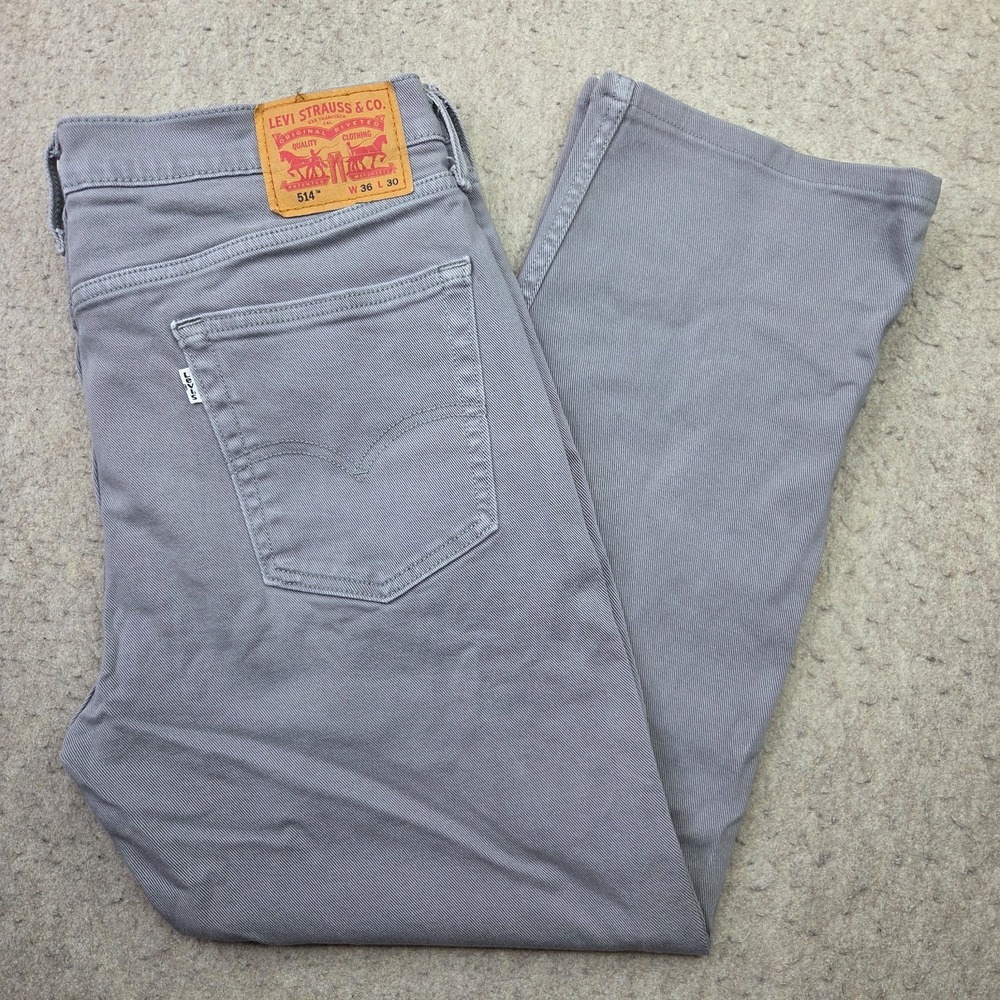 Levi's 514 Jeans Mens 36x30 Straight Fit Grey Stretch Denim Fits (36x28)